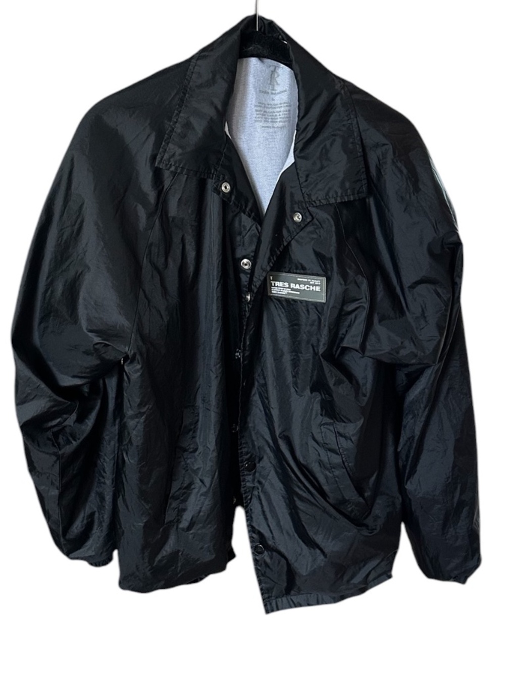 Tres Rasche Black Unisex Snap Front Windbreaker Jacket Size Large